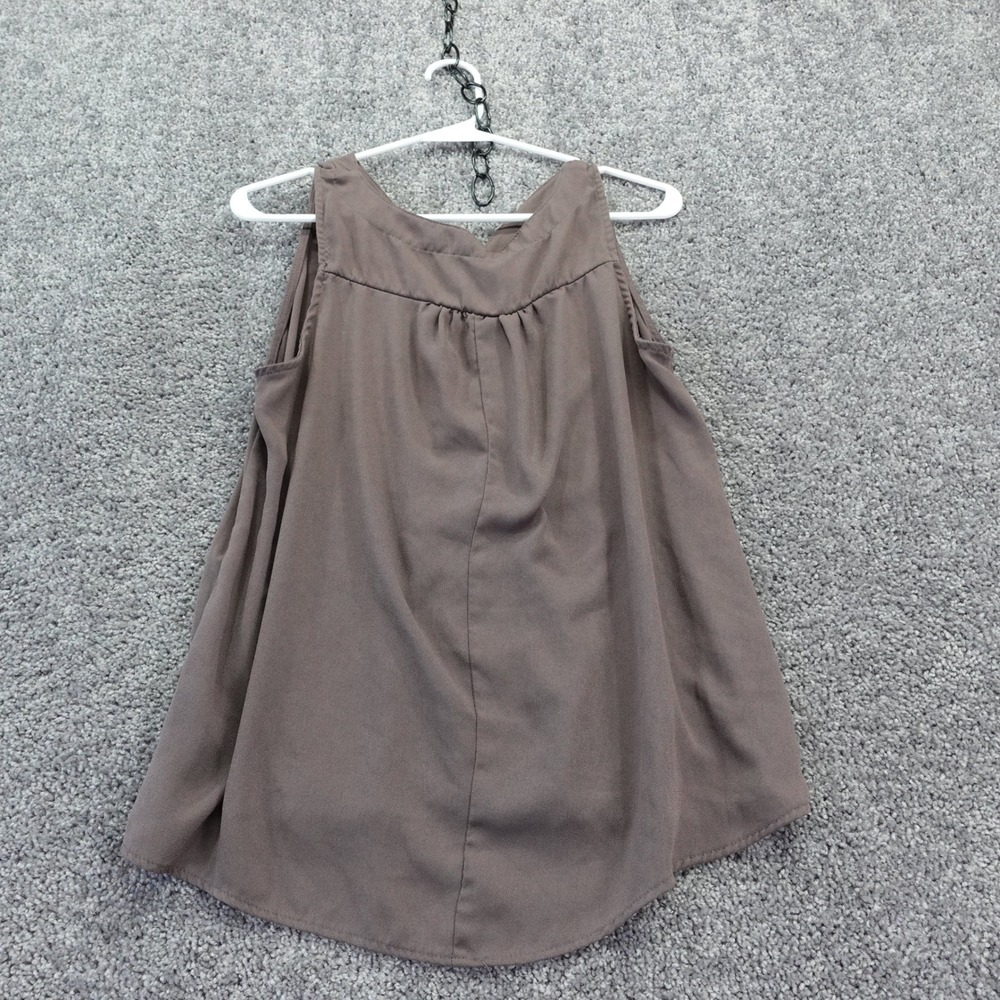 Maurices Tank Top Womens Large Brown Sleeveless V Neck Half Zip Pleated Chiffon